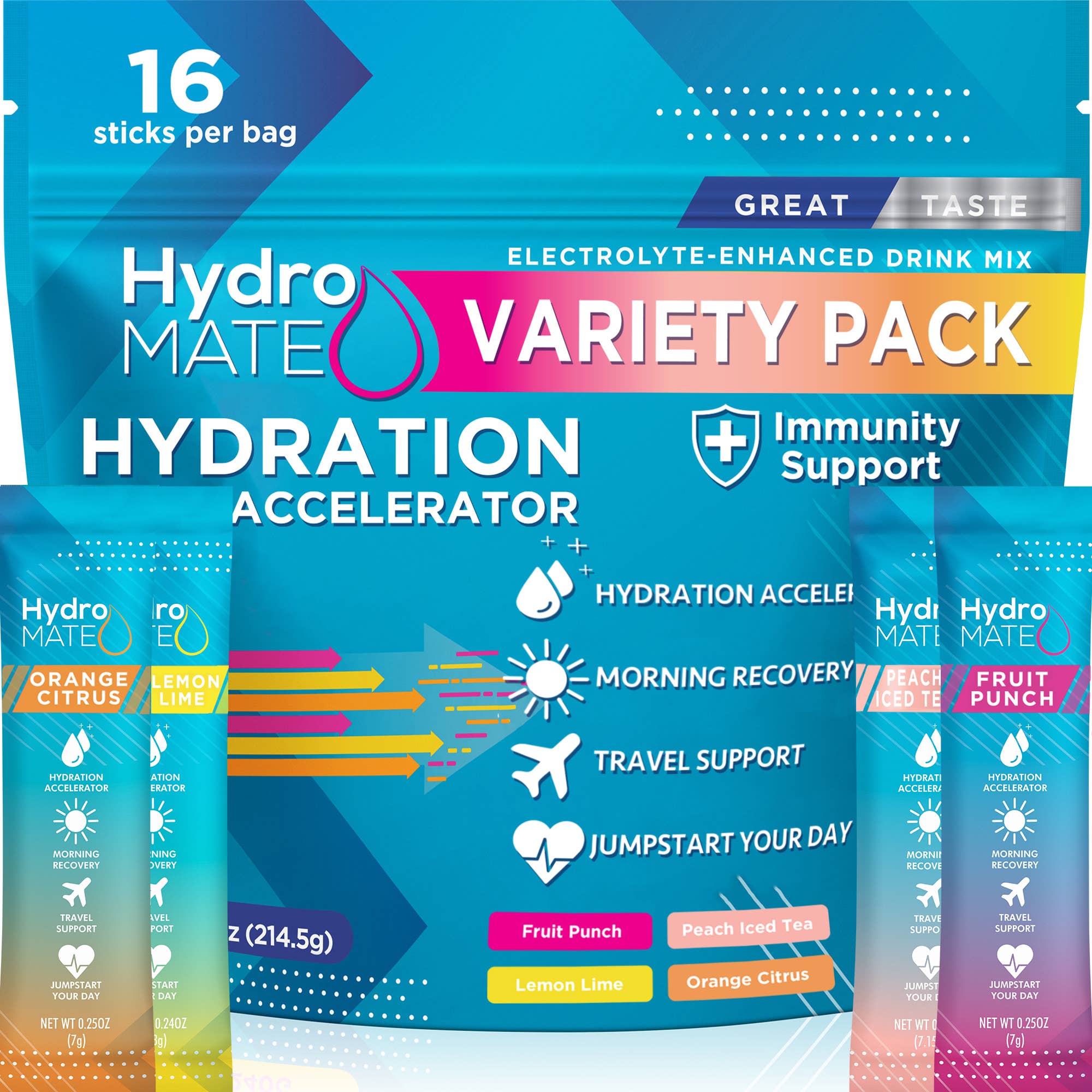 Hydromate Electrolyte Powder Variety Pack (16 Sticks)